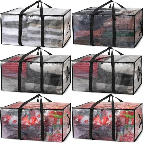 ClearSpace Large Moving Storage Bags Set of 6 with Zippers Handles Backpack Stra - Picture 1 of 7